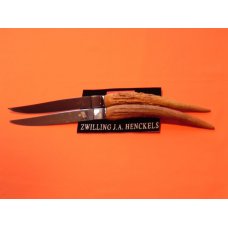 Vintage, J.A. Henckels Friodur Set of 2 Steak Knives, Made in Solingen Germany & Stag Handles -Rare!