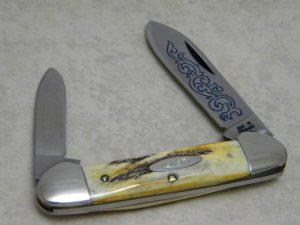 Case XX Stainless USA 3 Dot (1977) Stag 52131 SSP Blue Scroll Canoe Knife