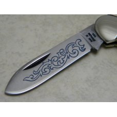 Case XX Stainless USA 3 Dot (1977) Stag 52131 SSP Blue Scroll Canoe Knife Case XX Stainless USA 3 Dot (1977) Stag 52131 SSP Blue Scroll Canoe Knife