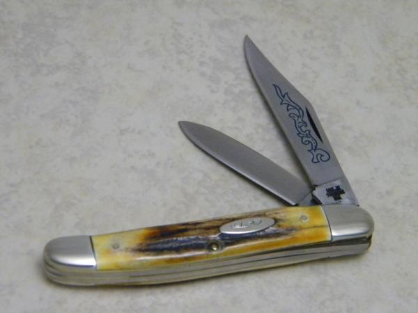 Case XX Stainless USA 3 Dot (1977) Stag 52087 SSP Blue Scroll Jack Knife Case XX Stainless USA 3 Dot (1977) Stag 52087 SSP Blue Scroll Jack Knife