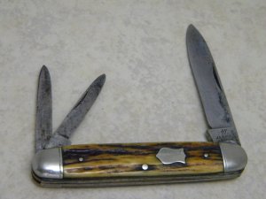 Vintage J.A. Henckels Germany Genuine Stag Split Backspring Whittler Knife - All Blades Stamped