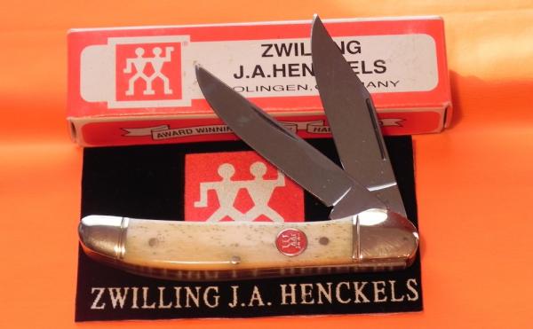 Vintage J A Henckels Natural Smooth Bone 2 Blade Copperhead Pocket Knife w Red Shield MDL# HK-4-WSB Vintage J A Henckels Natural Smooth Bone 2 Blade Copperhead Pocket Knife w Red Shield MDL# HK-4-WSB