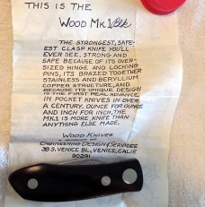 Barry Wood MK1 Rotating Folder Knife With Original Papers and Tube Never Used Barry Wood MK1 Rotating Folder Knife With Original Papers and Tube Never Used