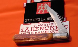 Vintage J A Henckels "BIG Daddy" Barlow w PocketWorn Stag Handles -5" Closed 9" Open -Nice used Cond