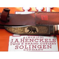 J A Henckels Presentation Hand Forged Fixed Blade Hunter Knife Stag Handles & Bear Blade Etch HK-501 J A Henckels Presentation Hand Forged Fixed Blade Hunter Knife Stag Handles & Bear Blade Etch HK-501