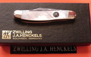  Vintage Zwilling J A Henckels 3 Blade Whitter Pocket Knife w/ Fiery Mother of Pearl Handles -NOS