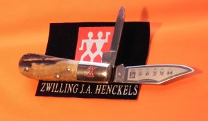 Zwilling  J A Henckels 2 Blade Hand Forged Barlow (HK16-S) with Stag Handles -& Frost Etch -Some Use