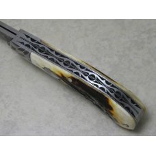 Bill Ruple Custom Stag Damascus Saddle Horn Trapper Knife