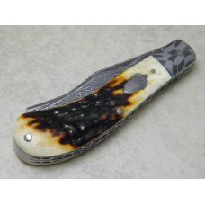Bill Ruple Custom Stag Damascus Saddle Horn Trapper Knife