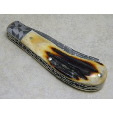 Bill Ruple Custom Stag Damascus Saddle Horn Trapper Knife