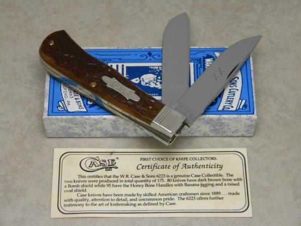 Case Classic 1992 Dark Brown Banana Bone 6223 Bow Tie Shield Jumbo Trapper Knife in Box Case Classic 1992 Dark Brown Banana Bone 6223 Bow Tie Shield Jumbo Trapper Knife in Box