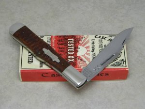 Case Classic 1990 Dark Brown Bone Bomb Shield 61050 SAB Coke Bottle Folding Hunter Knife in Box