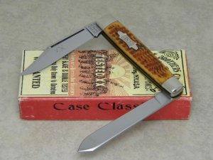 Case Classic 1990 Antique Brown Bone 62075 SP Bow Tie Shield Moose Knife in Box