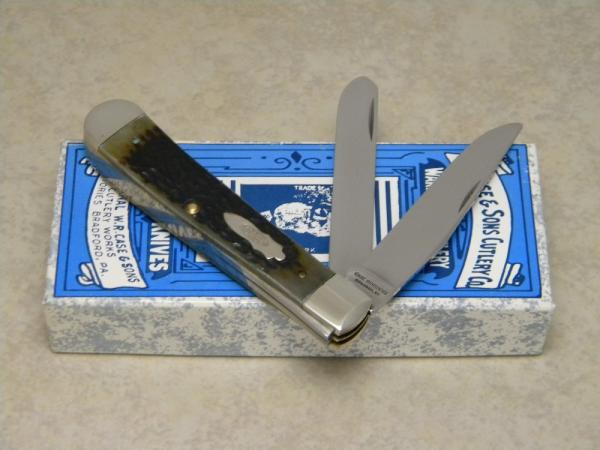 Case Classic 1992 Burnt Green Bone 6254 Bomb Shield Trapper Knife in Box Case Classic 1992 Burnt Green Bone 6254 Bomb Shield Trapper Knife in Box