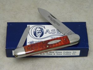 Case Classic 1990 Old Red Bone 62091 "Winchester Etch" Oval Shield Lg. Sleeveboard Pen Knife in Box