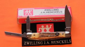 Vintage J A Henckels 3 Blade Whittler (HK-7-S) Pocket Knife w/ Great Stag Handles! Orig Box - NOS