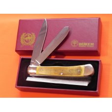 Boker "Cinch" Trapper Mdl# 2525Y w/ Flawless Yellow Bone Handles & Blade Frost & Etch +Display Box Boker "Cinch" Trapper Mdl# 2525Y w/ Flawless Yellow Bone Handles & Blade Frost & Etch +Display Box