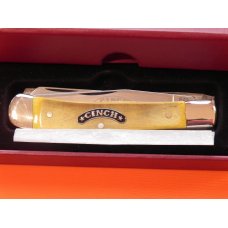 Boker "Cinch" Trapper Mdl# 2525Y w/ Flawless Yellow Bone Handles & Blade Frost & Etch +Display Box Boker "Cinch" Trapper Mdl# 2525Y w/ Flawless Yellow Bone Handles & Blade Frost & Etch +Display Box