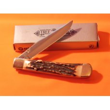 Boker "Cinch" 1 Blade Thumb Assist Open Trapper Mdl# 4715 w/ Stag Handles & Blade Etch +Orig Box Boker "Cinch" 1 Blade Thumb Assist Open Trapper Mdl# 4715 w/ Stag Handles & Blade Etch +Orig Box