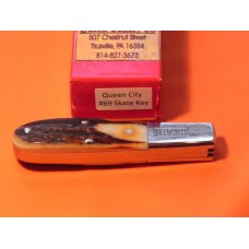 Queen, Queen City Skate Key Barlow Pocket Knife w/ Torched Genuine Stag Horn Handles - 1 of 50 Queen, Queen City Skate Key Barlow Pocket Knife w/ Torched Genuine Stag Horn Handles - 1 of 50