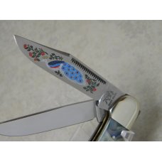 Bulldog Brand Solingen Germany Abalone Copperhead Knife with Peacock Etch in Box 1 of 100 Bulldog Brand Solingen Germany Abalone Copperhead Knife with Peacock Etch in Box 1 of 100
