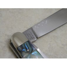 Bulldog Brand Solingen Germany Abalone Stockman Knife with Peacock Etch in Box 1 of 100 Bulldog Brand Solingen Germany Abalone Stockman Knife with Peacock Etch in Box 1 of 100