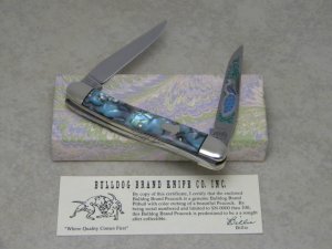 Bulldog Brand Solingen Germany Abalone Muskrat Knife with Peacock Etch in Box 1 of 100