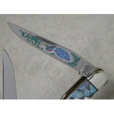 Bulldog Brand Solingen Germany Abalone Muskrat Knife with Peacock Etch in Box 1 of 100 Bulldog Brand Solingen Germany Abalone Muskrat Knife with Peacock Etch in Box 1 of 100