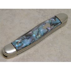 Bulldog Brand Solingen Germany Abalone Muskrat Knife with Peacock Etch in Box 1 of 100 Bulldog Brand Solingen Germany Abalone Muskrat Knife with Peacock Etch in Box 1 of 100