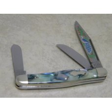 Bulldog Brand Solingen Germany Abalone Stockman Knife with Peacock Etch in Box 1 of 100 Bulldog Brand Solingen Germany Abalone Stockman Knife with Peacock Etch in Box 1 of 100