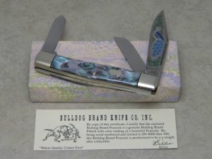 Bulldog Brand Solingen Germany Abalone Stockman Knife with Peacock Etch in Box 1 of 100