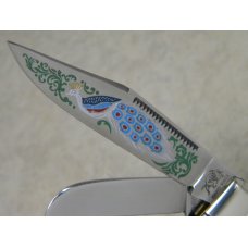 Bulldog Brand Solingen Germany Abalone Stockman Knife with Peacock Etch in Box 1 of 100 Bulldog Brand Solingen Germany Abalone Stockman Knife with Peacock Etch in Box 1 of 100
