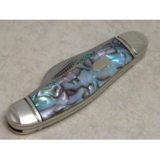 Bulldog Brand Solingen Germany Abalone Sowbelly Stockman Knife with Peacock Etch in Box 1 of 100