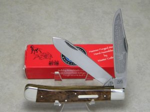 Bulldog Brand Solingen Germany 1995 Burl Wood Large Display Trapper Knife with Etch in Box