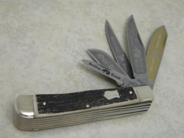 Bulldog Brand Solingen Germany Genuine Stag 20 Year Anniversary 5 Blade Trapper Knife in Box c.1998 Bulldog Brand Solingen Germany Genuine Stag 20 Year Anniversary 5 Blade Trapper Knife in Box c.1998
