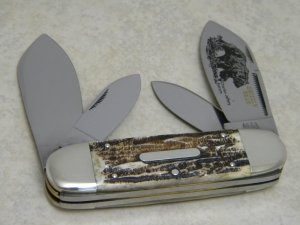 Bulldog Brand Germany 2nd Cut Stag Grizzly Bear 4 Blade Congress Elephant Toe Knife in Box c.2003
