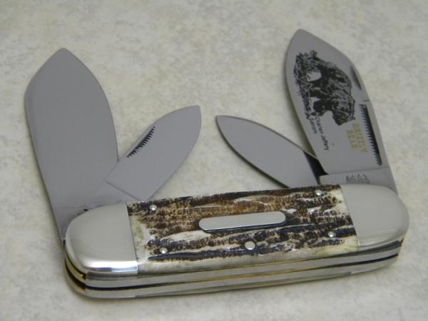 Bulldog Brand Germany 2nd Cut Stag Grizzly Bear 4 Blade Congress Elephant Toe Knife in Box c.2003 Bulldog Brand Germany 2nd Cut Stag Grizzly Bear 4 Blade Congress Elephant Toe Knife in Box c.2003