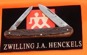 Early 1900s J A Henckels 2 Blade Pen Pocket Knife with Pocket Worn Smooth Black Stag Handles
