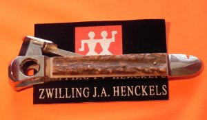 Vintage J A Henckels Cigar Cutter / Cigar Box Tool with Fantastic Stag Handles - NM -  RARE ONE!