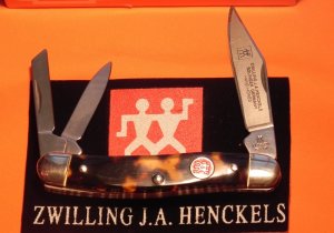 J A Henckels HK-7-T Whitter PocketKnife w Faux Tortoise Shell Handles &Frost Blade Etch -Hand Honed