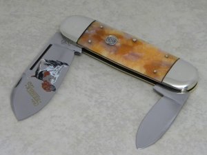 Bulldog Brand Germany Peach Skin Celluloid "Beagle" Elephant Toe Knife in Box c.1995