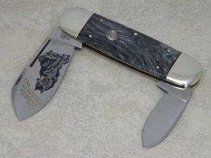 Bulldog Brand Germany Grey Slate Celluloid "Alaskan Malamute" Elephant Toe Knife in Box c.1995