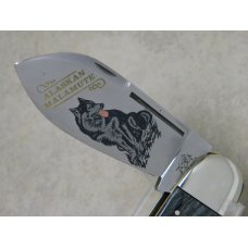 Bulldog Brand Germany Grey Slate Celluloid "Alaskan Malamute" Elephant Toe Knife in Box c.1995 Bulldog Brand Germany Grey Slate Celluloid "Alaskan Malamute" Elephant Toe Knife in Box c.1995