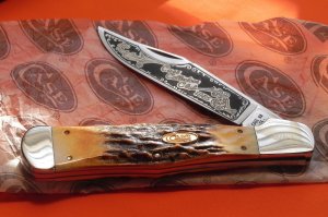 Vint 1985 Case XX Collectors Club Large Coke Bottle Knife w STAG Handles and Blade Etch -MDL#C51050