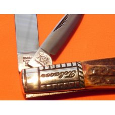 Vint Bulldog Brand HAND MADE, 2 Blade "Our Best" Tobacco Barlow w/ Fantastic Deer Stag Handles Vint Bulldog Brand HAND MADE, 2 Blade "Our Best" Tobacco Barlow w/ Fantastic Deer Stag Handles
