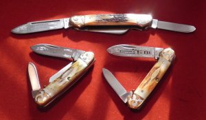 Case XX 1980 Canoe Set w Great Stag Handles & Blade Etching + Fancy Bolsters -M/NM -Collectors SET!