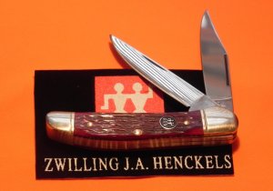 J A Henckels Copperhead Pocket Knife w/ Great Dark Red Handles & Black Shield! NOS