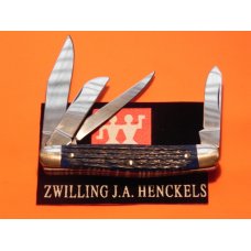 Vintage Zwilling J A Henckels 4 Blade Stockman w/ Blue Pick Bone Handles w/ Black Shield Vintage Zwilling J A Henckels 4 Blade Stockman w/ Blue Pick Bone Handles w/ Black Shield