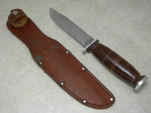 Schrade Walden NY USA H-15 Stacked Leather Hunting Fixed Blade Sheath Knife