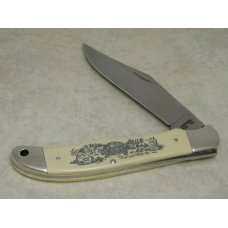 Schrade + USA I.T. Turtle Limited Edition Scrimshaw Lockback Knife & Pouch in Box c.1989 Schrade + USA I.T. Turtle Limited Edition Scrimshaw Lockback Knife & Pouch in Box c.1989